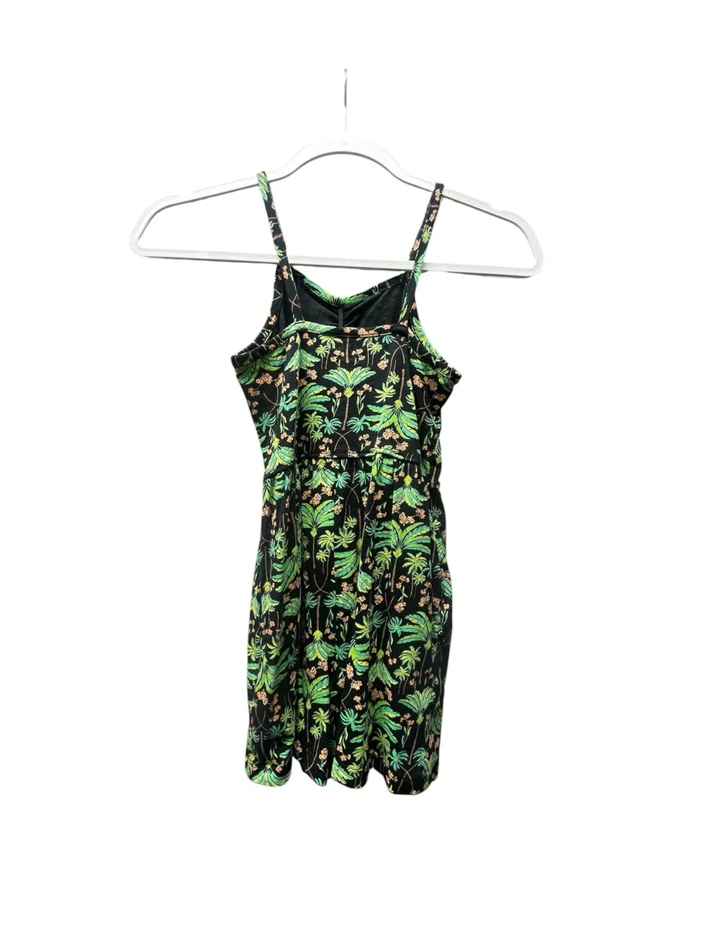 Old Navy Girls Tropical Palm Print Romper Black Green Size 8 pockets